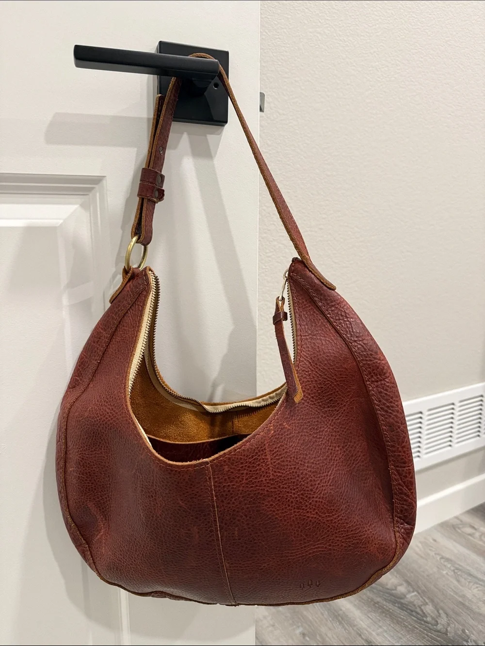 Portland Leather large crescent Classic Brown Leather Hobo Shoulder Bag